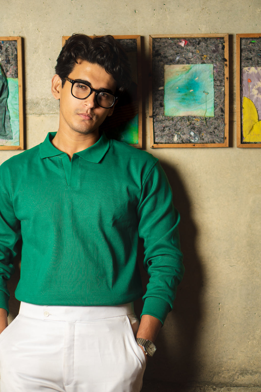 Retro Green Rib Knit Pullover