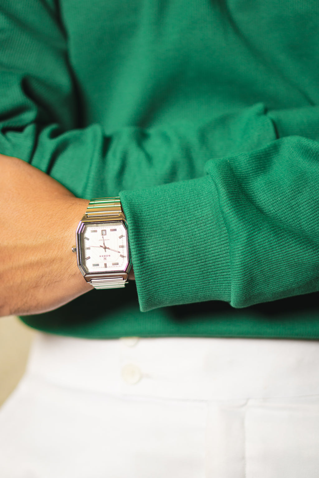 Retro Green Rib Knit Pullover