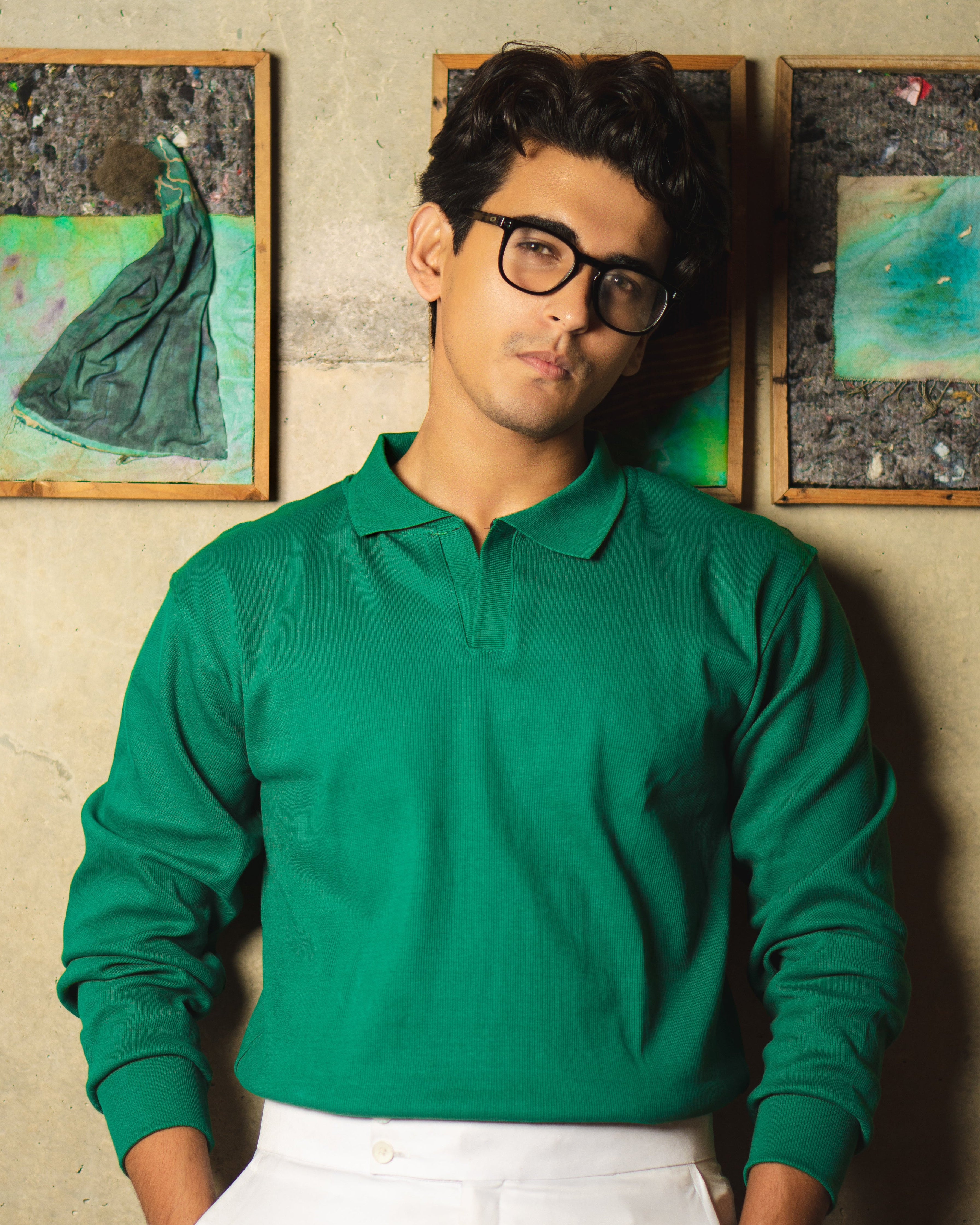 Retro Green Rib Knit Pullover