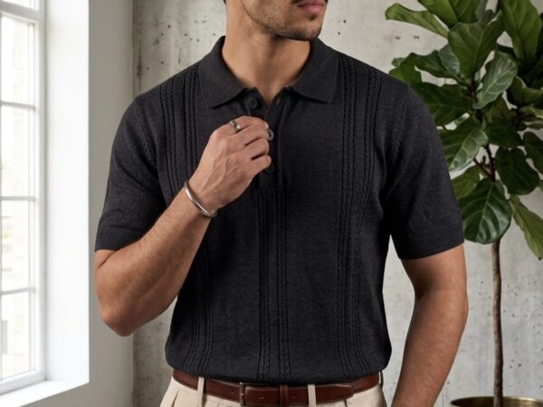 Charcoal Knit Polo