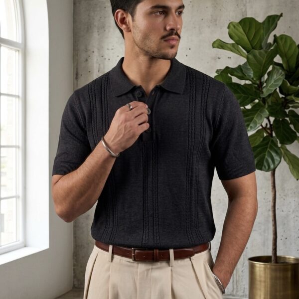 Charcoal Knit Polo